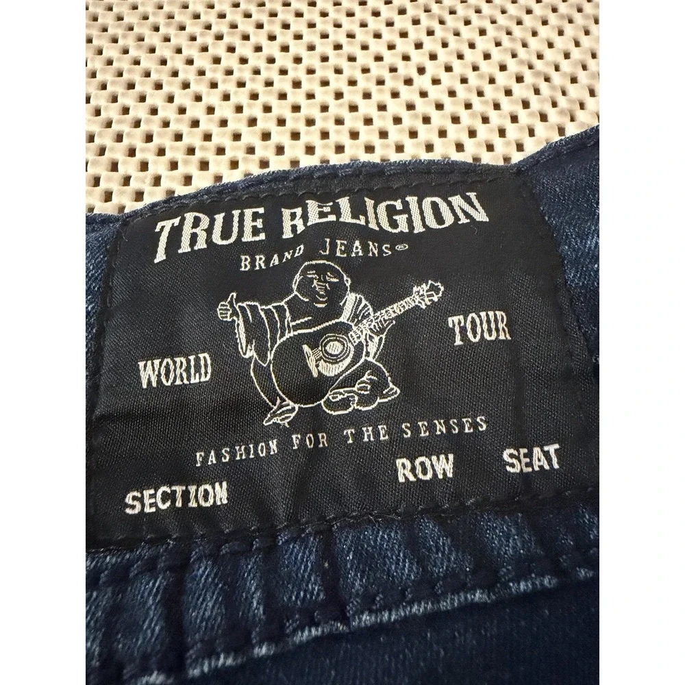 True Religion Jeans Geno Big T Flap Pocket Mens Size 38 Dark Wash Blue Stretch